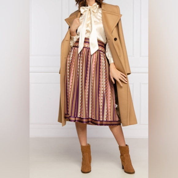 Tory Burch Midi Burnout Silk Pleated Skirt Size 6 Preppy,Office,Feminine, Floral - Picture 2 of 11